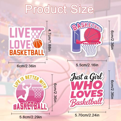 Pink Basketball Stickers for Women - 100 Pcs Cute Basketball Vinyl Sticker Decals, Sports Decals for Laptop Water Bottle Phone Case Notebook Skateboard Helmet Luggage Gift - style: Basketball