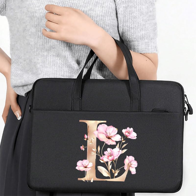 Computer Bag For Men & Women, With Initial Laptop Bag,14/15inches Messenger bag For Office、Business、Travel、School - color: Bk-l