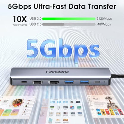 USB C to Dual HDMI Adapter, 7 in 1 Docking Station Dual Monitor, 3*USB-A Data Ports, 100W PD, HDMI Splitter Extended Display Laptop USB C Hub for MacBook, HP, Dell and More