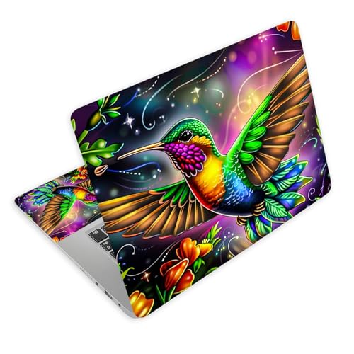 Universal Laptop Skin Decal, 3-Piece Vinyl Protector for 12 13 14 15.6" Notebook, Waterproof Anti-Scratch, Easy Trim & Bubble-Free Finish, Colorful Hummingbird Flower - color: Colorful Hummingbird Flower