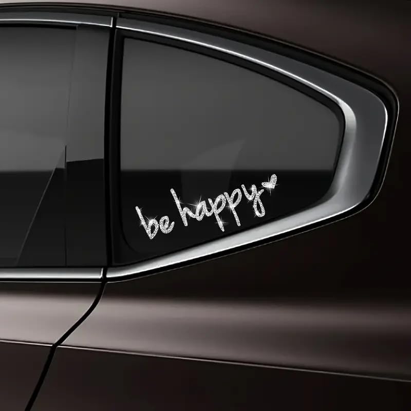 2pcs Sparkling Be Happy Glitter Heart-Shaped Self-Adhesive PVC Rainbow Glittery Decal Sticker for Cars, Laptops, Trucks, Motorcycles Wall Window Luggage Scratch Cover Door Multi-Surface Decor Sticker