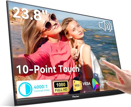 23.8" Portable Touchscreen Monitor 100% sRGB VA FHD 1080P, 4000:1 Contrast, VESA, Built-in Speaker, w/90°Adjustable Stand USB-C HDMI 75Hz External Second Touch Screen Display for Laptop/PC/Phone