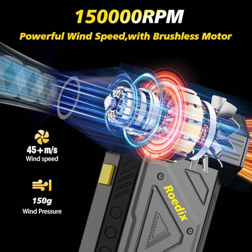 Compressed Air Duster,420 mins Runtime,Replace Canned Air to Clean Computer | 7800mAh,150000RPM,150g wind force,45M/S wind speed,comes with LED light.Portable air blower for computer, keyboard clean