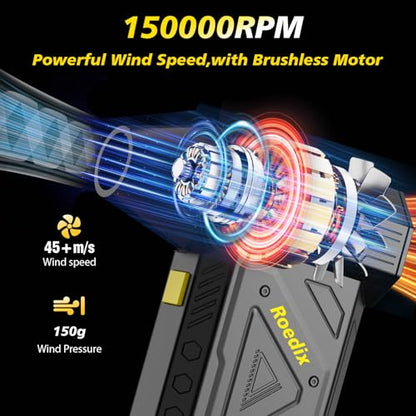 Compressed Air Duster,420 mins Runtime,Replace Canned Air to Clean Computer | 7800mAh,150000RPM,150g wind force,45M/S wind speed,comes with LED light.Portable air blower for computer, keyboard clean