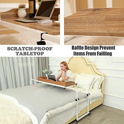 UNICOO Adjustable Overbed Table, Over the Bed Table with Wheels, Medical Overbed Table with Wheels Adjustable Height, Rolling Desk for Full/Queen/King Bed, Sturdy Wood & Steel Frame (202-Ancent Oak) - color: Ancent Oak