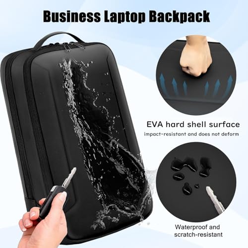 Slim Laptop Backpack for Men, Business Backpack with Charging Port, Tech Backpack for 15.6 inch Laptop for Work (black semi-hard shell)