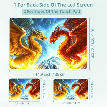 Universal Laptop Skin Decal, 3-Piece Vinyl Protector for 12 13 14 15.6" Notebook, Waterproof Anti-Scratch, Easy Trim & Bubble-Free Finish, Dragon and Phoenix - color: Dragon and Phoenix