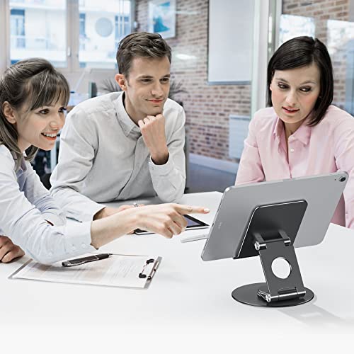 OMOTON Swivel Tablet Stand for iPad with 360 Rotating Base, Foldable Adjustable Holder for Drawing, Compatible with iPad Pro/Air/Mini and More, Black Gray | Aluminum Foldable Mount with Rotating Base, Desk Kitchen Drawing Travel, Fits iPad Pro/Air Samsung