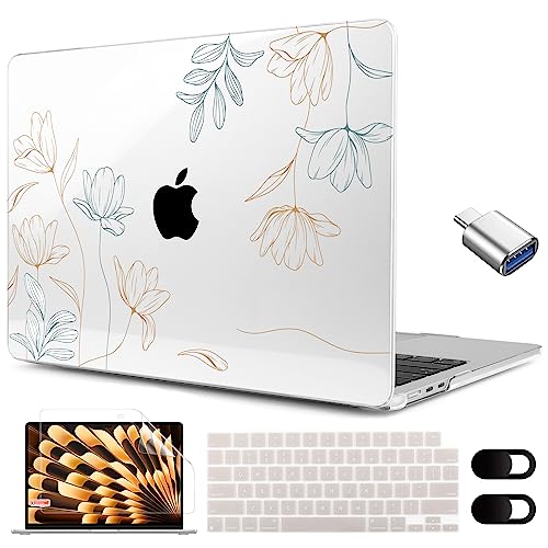 MEEgoodo for M5/M4/M3/M2 MacBook Air 15 inch Case 2026 2025 2024 2023, Case Fit Model (A3448/A3241/A3114/A2941) for MacBook Air 15.3 inch, Engraving Floral - color: Engraving Floral