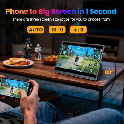 Portable Monitor 10.5 inch 1280P 420 Nits100% sRGB Ultra-Slim Travel Monitor, HDR 16:10 Display with Adjustable Stand &Speakers USB-C HDMI, External Monitor for Laptop PC Phone - size: 10.5 inch