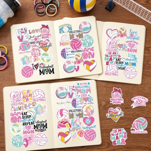 Pink Volleyball Stickers for Women - 100 Pcs Cute Volleyball Vinyl Sticker Decals, Sports Decals for Laptop Water Bottle Phone Case Notebook Skateboard Helmet Luggage Gift - style: Volleyball