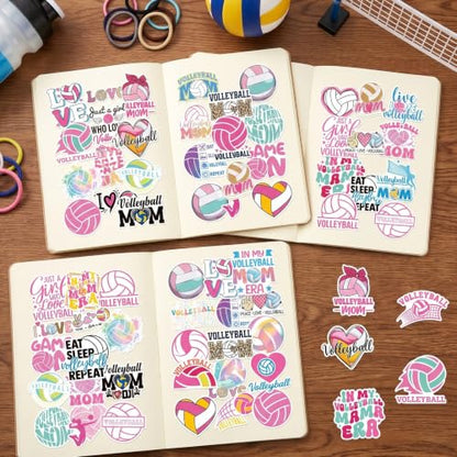 Pink Volleyball Stickers for Women - 100 Pcs Cute Volleyball Vinyl Sticker Decals, Sports Decals for Laptop Water Bottle Phone Case Notebook Skateboard Helmet Luggage Gift - style: Volleyball