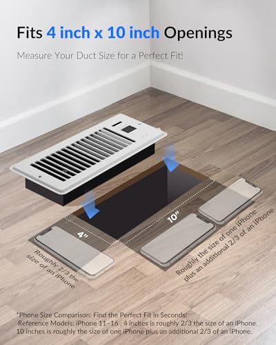Howeall Super Quiet Register Booster Fan for 4" x 10" Register Holes, Smart Register Vent with Dual Intelligent Thermostat and WIFI App Control, Heating Cooling AC Vent Fan (White) - color: White, size: 4" x 10"