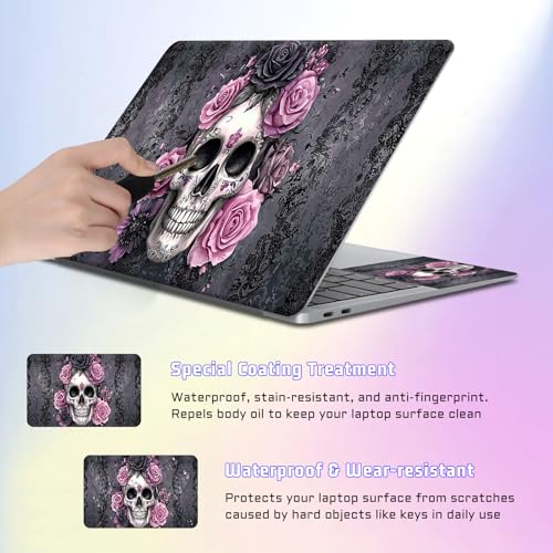 Universal Laptop Skin Sticker Decal, Compatible with MacBook HP Dell Lenovo 12"-15.6", Reusable Vinyl Notebook Cover 3PCS Set, High-Recognition Film-Pink Black Rose Skull - color: Pink Black Rose Skull