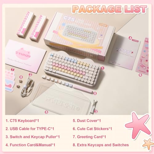 YUNZII C75 Cute 75% Wireless Mechanical Keyboard (Beige, Candy Switch) | Creamy Cake Keyboard, BT5.0/2.4G/USB-C, Hot-Swap, NKRO, PBT MOA Keycaps,5500mAh RGB Gasket Mount for Mac/Win/Gaming/Office - color: Beige, size: Candy Switch