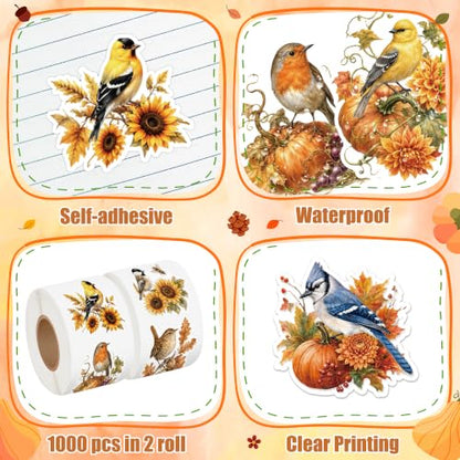 Fall Plant Bird Sticker for Laptop Nature Gift Wrapping Craft | Autumn Plant Bird Sticker for Thanksgiving Scrapbooking Gift Wrapping Nature Journaling DIY Crafts Warm Autumn Color Palette - style: Autumn Fall Plant Bird