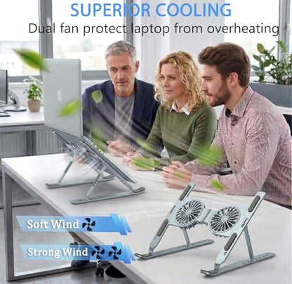 Laptop Cooling Stand with Dual RGB Fans, 7-Level Adjustable Height, Aluminum Ergonomic Laptop Cooler for 11-17'' Notebook (Gray) - color: Gray