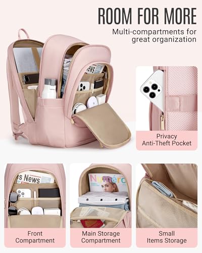 Travel Laptop Backpack Women, 17.3 Inch, Beige | Laptop Backpack, USB Charging Hole, Water Resistant, Large Capacity, College Bookbag - color: Beige, size: 17.3 Inch without Wheels