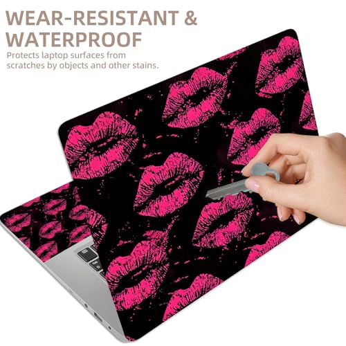 Universal Laptop Skin Sticker for 12/13/14/15.6 Inch Laptops, Reusable Vinyl Laptop Decal Cover, Waterproof Scratch Resistant Notebook Skin with 2 Wrist Pads,Hot Pink Lips Kiss - color: Hot Pink Lips Kiss