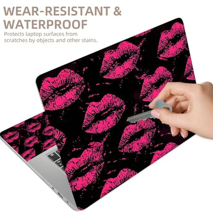 Universal Laptop Skin Sticker for 12/13/14/15.6 Inch Laptops, Reusable Vinyl Laptop Decal Cover, Waterproof Scratch Resistant Notebook Skin with 2 Wrist Pads,Hot Pink Lips Kiss - color: Hot Pink Lips Kiss