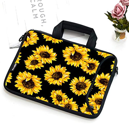 14 15 15.4 15.6 inch Laptop Shoulder Bag Messenger Bag Notebook Handle Sleeve Neoprene Carrying Case with Accessories Pocket (14-15.6 inch, Sunflowers) - color: Sunflowers, size: 14-15.6 inch