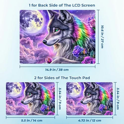 Reusable Universal Laptop Skin Sticker, Cut to Fit for 11.6–15.6 Inch Laptops, Waterproof Protective Film, No-Residue - Moon Flower Wolf - color: Moon flower Wolf