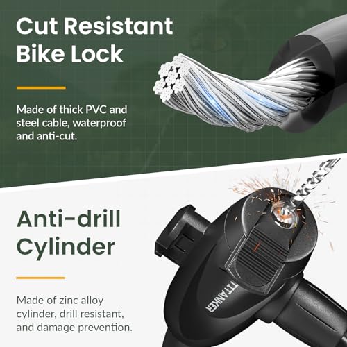Titanker Bike Lock, 1/2 Inch Thick Bike Lock Cable Coiled Secure Bicycle Lock with Keys Scooter Lock Bike Locks Heavy Duty Anti Theft Bike Cable Lock with Mounting Bracket (4Feet, 6 Feet) - style: Matte Black-4Feet