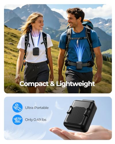 SLENPET Portable Waist Clip Fan, 6000mAh Battery Operated Necklace Fan, 23 Hours Working Time, 3 Speeds, 5100RPM Strong Airflow Hands-free Belt Fan for Outdoor Works, Farm, Hiking, Camping, Travel