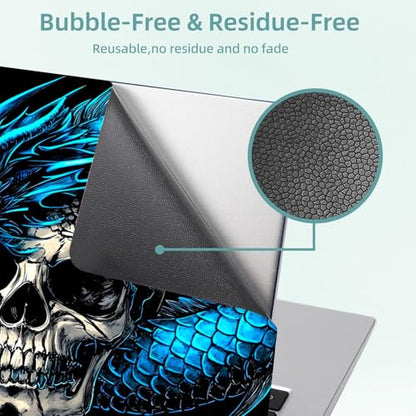 Universal Laptop Skin Decal, 3-Piece Vinyl Protector for 12 13 14 15.6" Notebook, Waterproof Anti-Scratch, Easy Trim & Bubble-Free Finish, Blue Dragon Skull Rose - color: Blue Dragon Skull Rose
