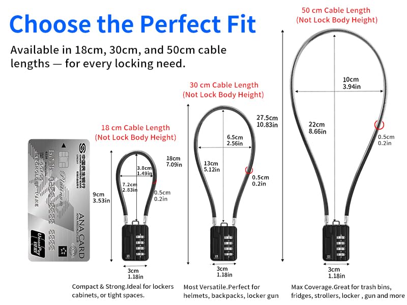 RESET-201 4-Digit Cable Padlock, 20 in 50cm 5mm Cable Loop, 2 Pack | 20 in 50cm flexible 5mm cable loop reaches wider items for everyday light-duty secondary locking. - size: 50cm(20 inch)Cable