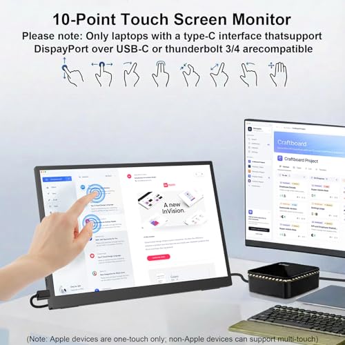 Topmonitor Portable Monitor Touchscreen 15.6" 1080P FHD IPS, 10-Point Touch Travel Gaming Display with Dual Speakers & Kickstand, USB-C HDMI External Screen for Laptop, MacBook, Phone, PS5, Switch