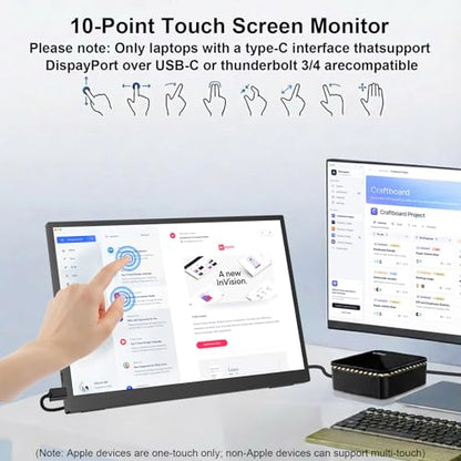 Topmonitor Portable Monitor Touchscreen 15.6" 1080P FHD IPS, 10-Point Touch Travel Gaming Display with Dual Speakers & Kickstand, USB-C HDMI External Screen for Laptop, MacBook, Phone, PS5, Switch