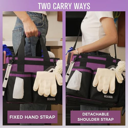 SCAVATA Compact Wearable Cleaning Caddy with Handle & Shoulder Straps | Small Cleaning Supplies Organizer, Under Sink & Car Cleaning Tools Storage Bag for Housekeepers Cleaners, RoyalPurple - color: RoyalPurple