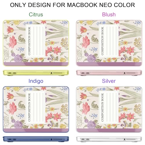 for MacBook Neo 13 Inch Case 2026 (Model A3404, A18 Pro chip), Stylish Pattern Protective Hard Shell with Screen Protector, Keyboard Cover & USB-C Adapter - Purple Composition Book - color: Purple Composition Book
