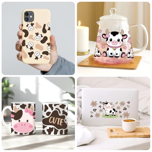 Cow UV DTF Cup Wraps, 10 Sheets Transfer Sticker | Waterproof UV DTF Stickers, Custom Vinyl Decals for 16oz Coffee Cups Tumblers Bottles Mugs, DIY Gifts & Crafts - style: Cow