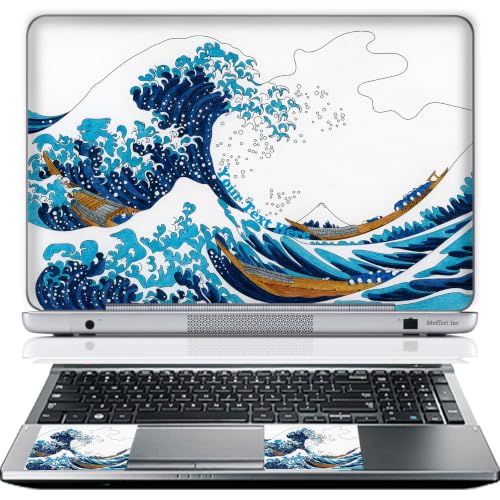 Meffort Inc Personalized Laptop Skin Sticker Cover Art Decal with Wrist Pad, Customize Your Text (12-12.5 Inch, Great Waves) - color: 3502, size: 12 - 12.5 Inch