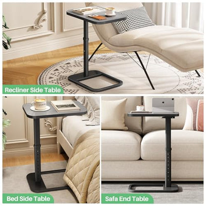 Kitstorack Upgraded TV Tray Table with Panel Lock, 90° Flip-Over Design & Adjustable Height, Sofa Arm Side Table for Eating, Laptop, Couch, Bed, or Small Spaces, Dark Gray - color: Dark Gray, style: Auto-locking