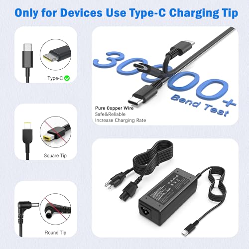 65W USB C Laptop Charger Compatible with HP Laptop Chromebook 65W 45W More USB Type C Power Adapter