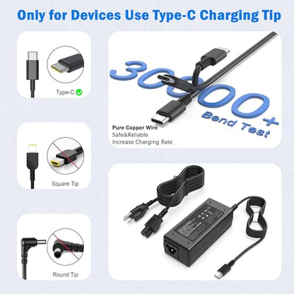 65W USB C Laptop Charger Compatible with HP Laptop Chromebook 65W 45W More USB Type C Power Adapter