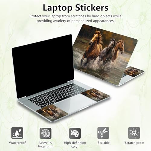 Laptop Skin Sticker Decal, Universal Reusable Vinyl Laptop Cover for 12" 13" 13.3" 14" 15" 15.4" 15.6" Notebook PC, Reusable Waterproof Scratch-Resistant with 2 Wrist Pads,Horses in River - color: Horses in River
