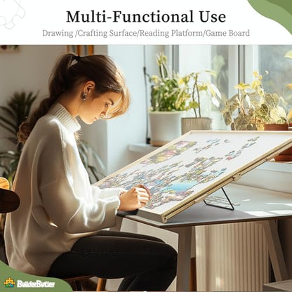 BuilderButler 2000 Pieces 2-in-1 Tilting & Rotating Puzzle Board – Portable Easel Puzzle Table with 4 Drawers & Cover, 40.16"x28.5" for Puzzling, Fuse Beads, Diamond Painting - size: Large-2000