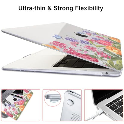 for MacBook Air 13 inch M1 Case 2021 2020 2019 2018 (Model M1 A2337 A2179 A1932) with Touch ID & Retina Display, Printed Pattern Hard Shell Case Keyboard Cover, Pink & Purple Flowers - color: Pink & Purple Flowers