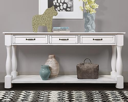 63.4" Solid Wood Console Table for Entryway,Sofa Table with Drawers | Antique White Farmhouse Console Table with 3 Drawers and Bottom Shelf;Solid Wood Sofa Table for Hallway,Foyer,Easy Assembled - color: Antique White