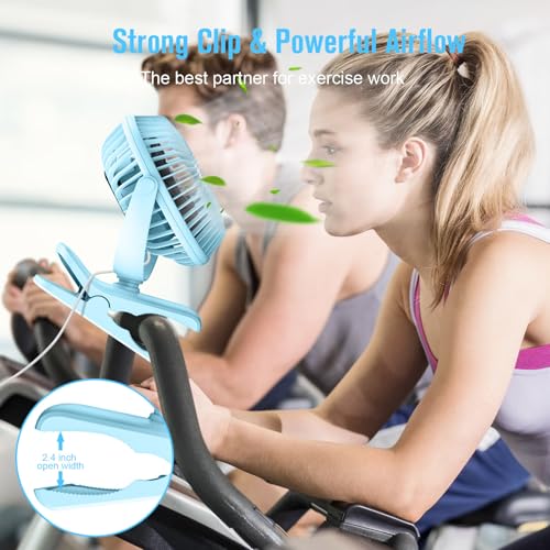 HONYIN 720° Rotation Small Desk, Hang & Clip on Fan by USB Plug In | Sturdy Clamp, 3 Speeds, Quiet Little Personal Cooling Fan for Bedroom Office Desktop Treadmill - color: Blue