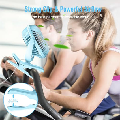 HONYIN 720° Rotation Small Desk, Hang & Clip on Fan by USB Plug In | Sturdy Clamp, 3 Speeds, Quiet Little Personal Cooling Fan for Bedroom Office Desktop Treadmill - color: Blue