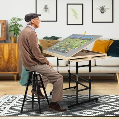ALL4JIG 1500 Piece Puzzle Table with Legs, 24.53"x33.19"Adjustable Puzzle Table, 3-Tilting-Angle Portable Wooden Puzzle Board with 4 Drawers&Cover,Drafting&Laptop Table for Couch,for Lego Building