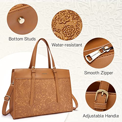 Missnine Laptop Tote Bag for Women 15.6 Inch Leather Work Bags Teacher Computer Purse Briefcase Handbag for Office, Travel - color: Embossed Brown