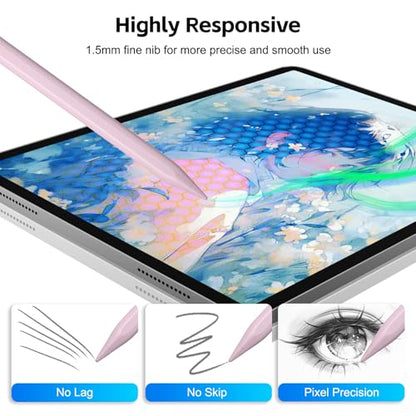 Stylus Pen for iPad 2026-2018 with 13mins Fast Charge,Tilt Sensitivity Palm Rejection Pencil for 11th (A16)/10/9/8/7/6 Gen, iPad Pro 11"/12.9"/M4/M5, iPad Air 3/4/5/M2/M3/M4 - color: pink