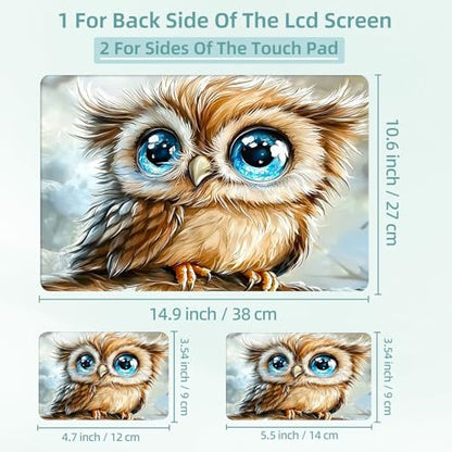 Universal Laptop Skin Decal, 3-Piece Vinyl Protector for 12 13 14 15.6" Notebook, Waterproof Anti-Scratch, Easy Trim & Bubble-Free Finish, Cute Baby Owl - color: Cute Baby Owl