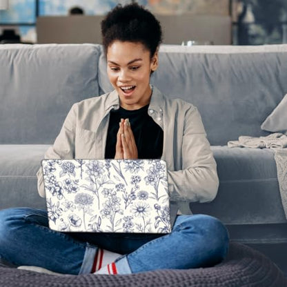SUPERDANT 3pcs Blue Floral Laptop Skin Sticker Set 15.6x10.6 in Removable Notebook Decal Cover for 12-15.6 Inch Laptops and Multiple Device Decoration Blue Flowers Plants